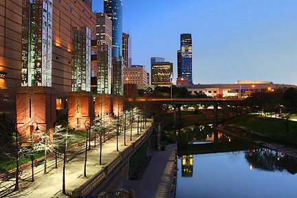 Sesquicentennial Park at Buffalo Bayou downtown Houston Skyline