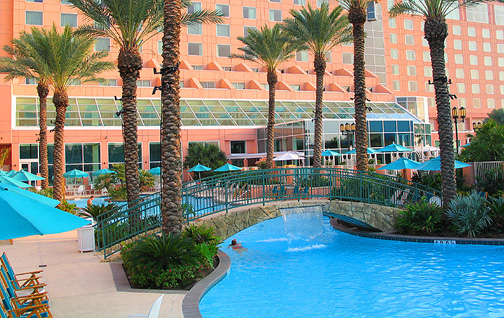 The beautiful resort style pool at Moody Gardens Hotel.